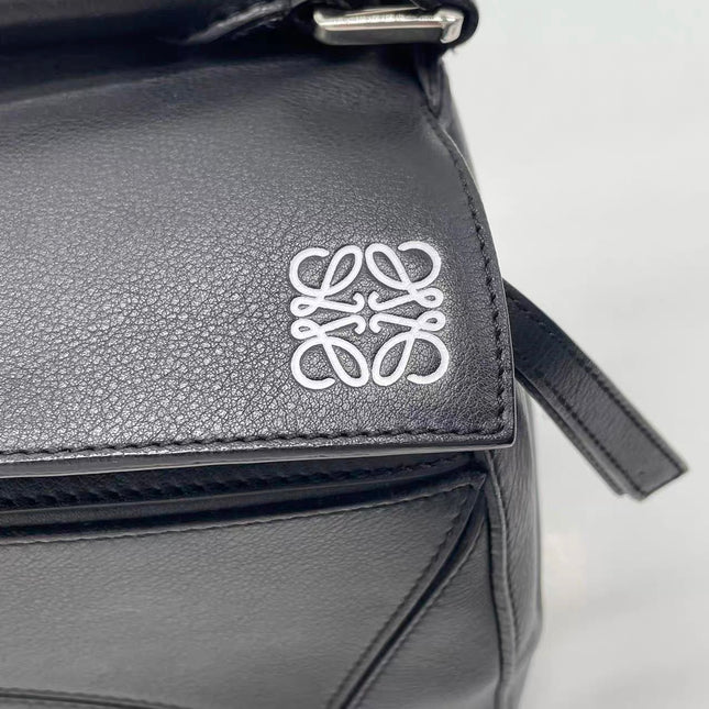 Loewe Puzzle Medium Black Smooth Leather White Logo 2016