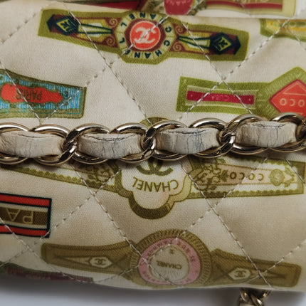 Chanel Classic Flap Mini Satin Paris Cuba Cigar Label Print Beige Multicolor, 2017