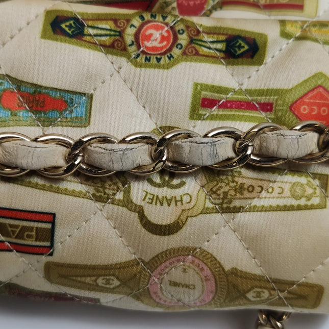 Chanel Classic Flap Mini Satin Paris Cuba Cigar Label Print Beige Multicolor, 2017