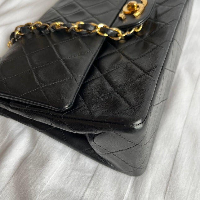 Chanel Classic Flap Medium Vintage Black Lambskin Leather with 24k Gold Hardware