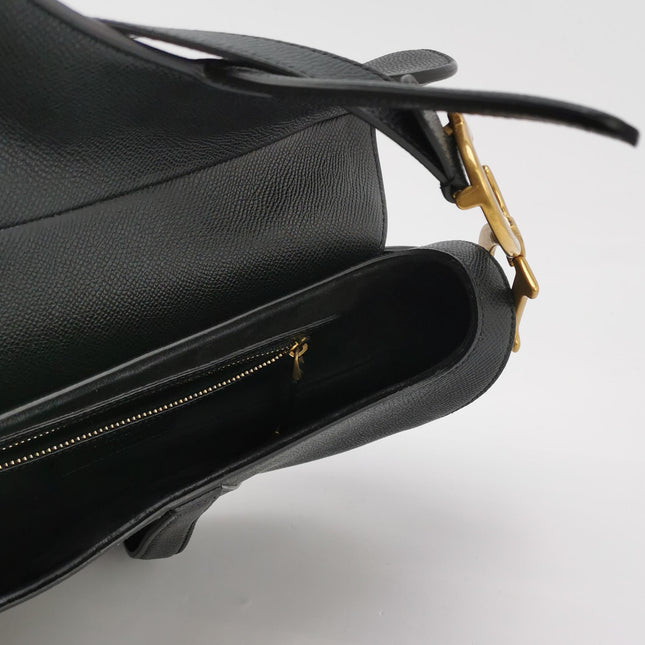 Dior Saddle 2022 Medium Grained Calfskin Leather Bag Black