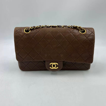Chanel Classic Flap Rare Vintage Medium Brown Lambskin Leather 24k Gold Hardware 1989-1991