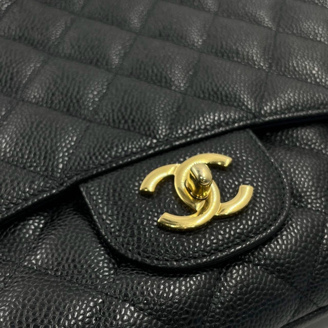 Sold Chanel Classic Flap 2009 Jumbo Black Caviar Leather Single Flap with Gold Hardware