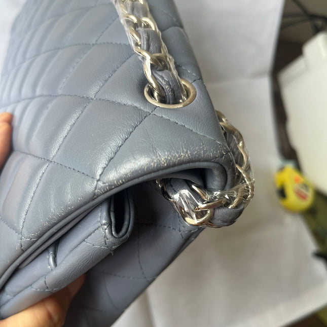 Chanel Classic Flap Maxi Ash Navy Lambskin Leather Double Flap Silver Hardware 2011