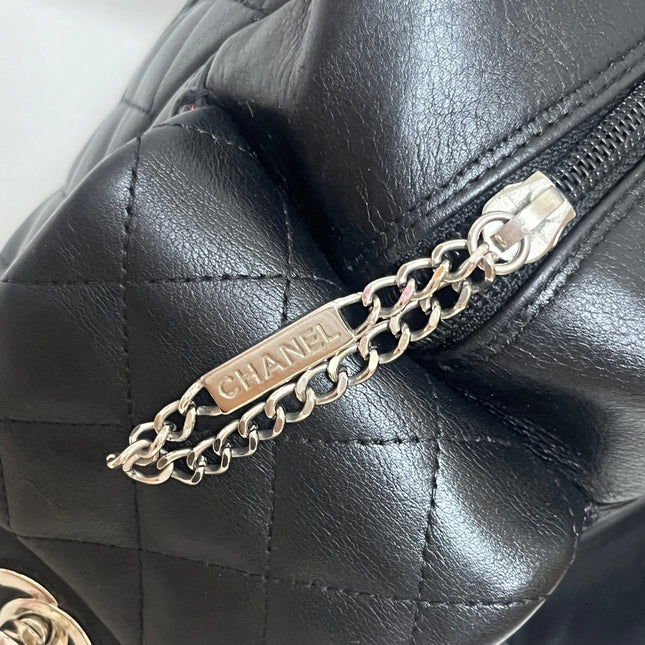 Chanel Cambon Multi-pocket Ligne Reporter Bag Large Black Calfskin Leather White Logo