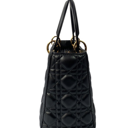 Sold Lady Dior Medium Black Cannage Lambskin Leather Gold Hardware