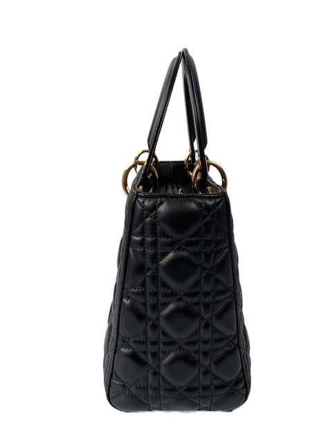 Sold Lady Dior Medium Black Cannage Lambskin Leather Gold Hardware