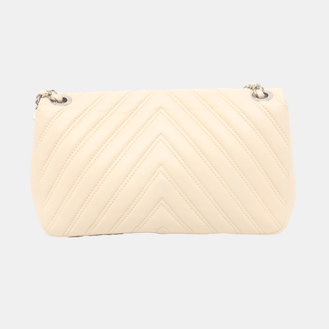 Chanel Classic Flap Medium Chevron Beige Quilted Lambskin Leather, 2015