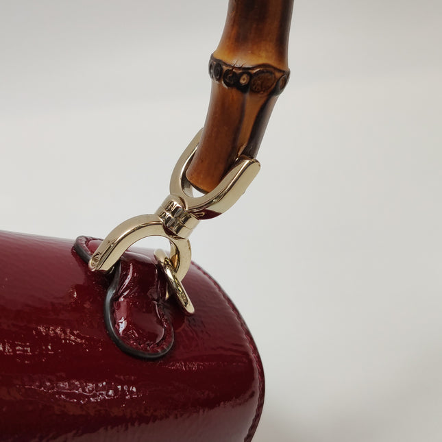 Gucci Bamboo 1947 Small Ancora Red Burgundy Patent Leather Top Handle Bag