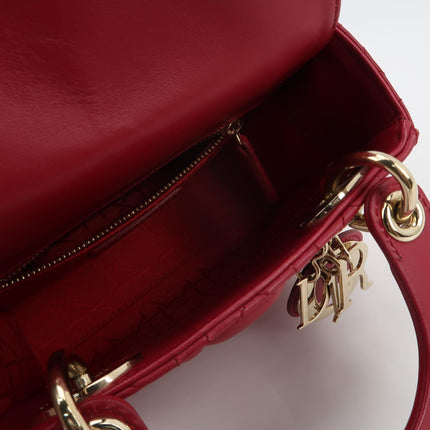 Lady Dior Mini 2020 Dark Red Lambskin Leather Gold HW Chain Strap