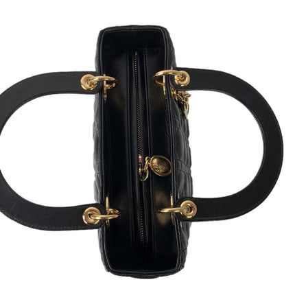 Sold Lady Dior Medium Black Cannage Lambskin Leather Gold Hardware
