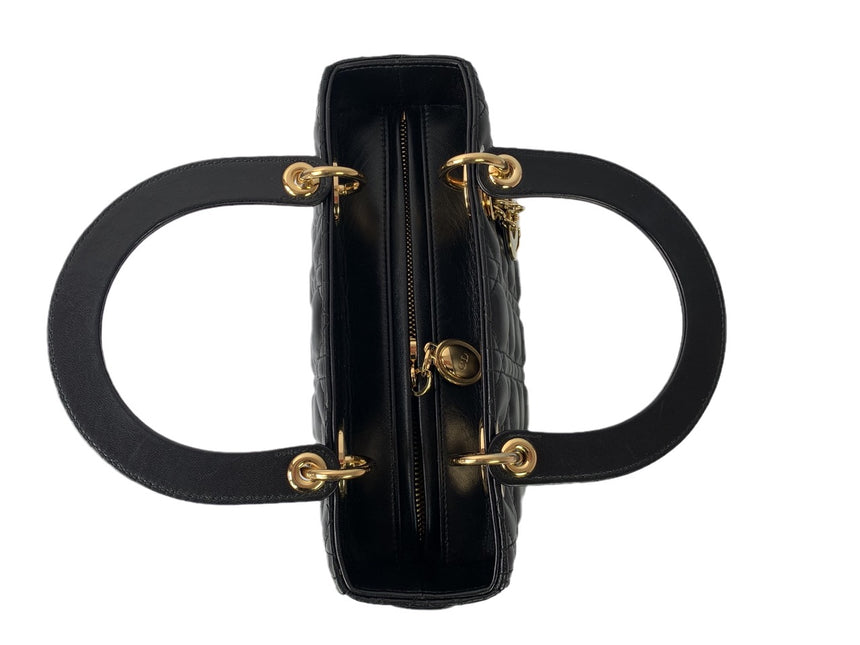 Sold Lady Dior Medium Black Cannage Lambskin Leather Gold Hardware
