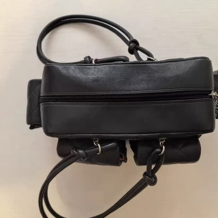 Chanel Cambon Multi-pocket Ligne Reporter Bag Medium Black Calfskin Leather