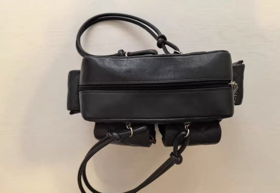 Chanel Cambon Multi-pocket Ligne Reporter Bag Medium Black Calfskin Leather