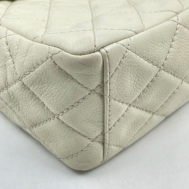 Sold Chanel Classic Flap Maxi Milk White Caviar Leather Silver-tone Hardware Giant CC Logo