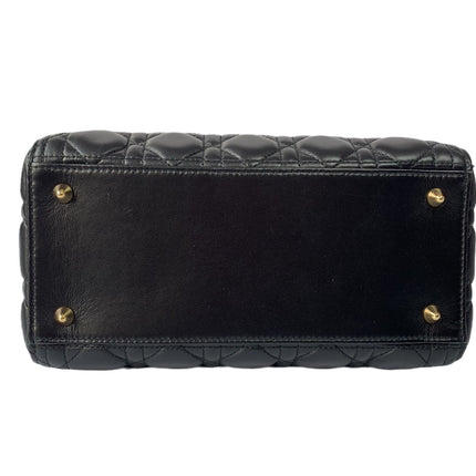 Sold Lady Dior Medium Black Cannage Lambskin Leather Gold Hardware