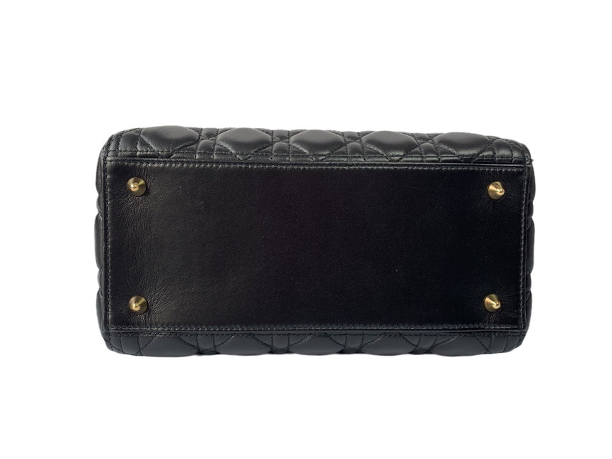 Sold Lady Dior Medium Black Cannage Lambskin Leather Gold Hardware