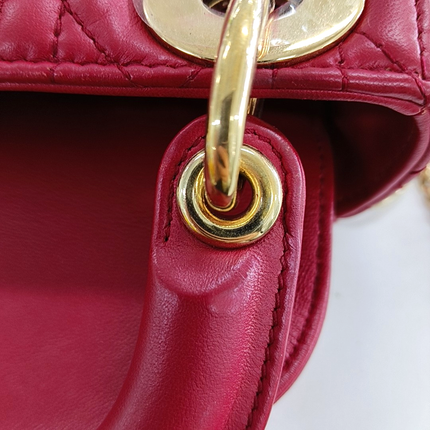 Lady Dior Mini Red Lambskin Leather Gold HW Chain Strap