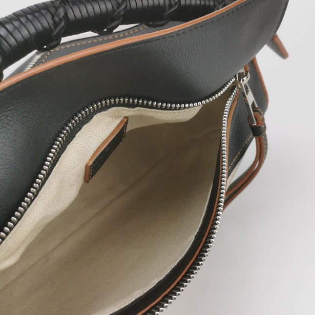 Loewe Puzzle Small Tricolor Black Grey Calfskin Leather Braided Handle Crossbody Bag