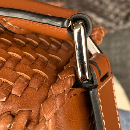Loewe Puzzle Small Leather Woven Braided Tan Brown Crossbody Bag