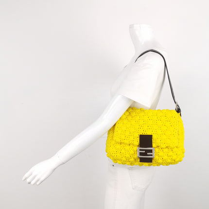 Fendi Mamma Baguette Bag Yellow Crochet Shoulder Bag