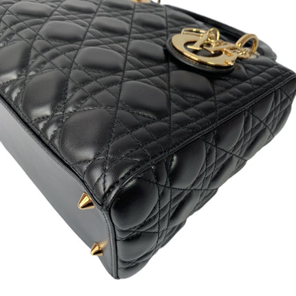 Sold Lady Dior Medium Black Cannage Lambskin Leather Gold Hardware
