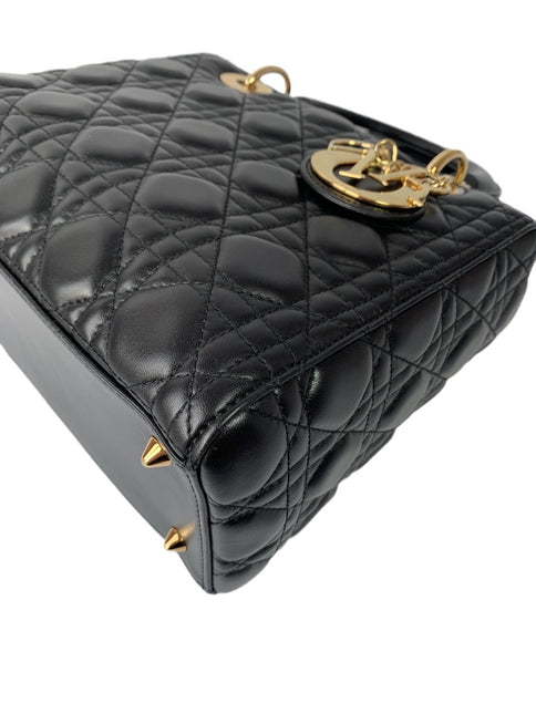 Sold Lady Dior Medium Black Cannage Lambskin Leather Gold Hardware