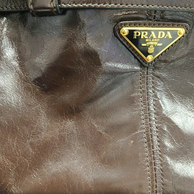 Prada Bonnie Medium Soft Lux Brown Shiny Calfskin Leather Shoulder Bag
