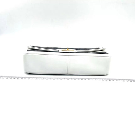 Chanel Graphic Medium Flap Bag Black Lambskin Leather White Edge