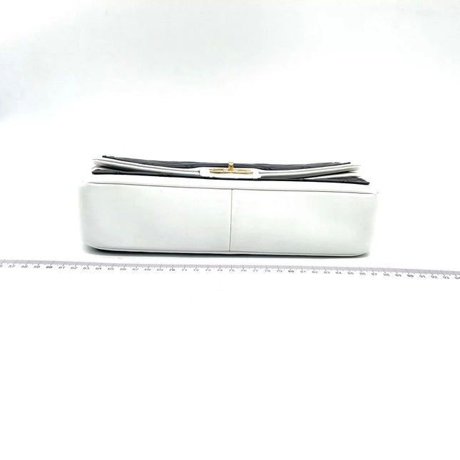Chanel Graphic Medium Flap Bag Black Lambskin Leather White Edge