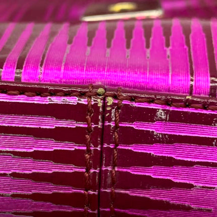 Fendi Baguette Pink Patent Leather Striped Gold Hardware Shoulder Bag