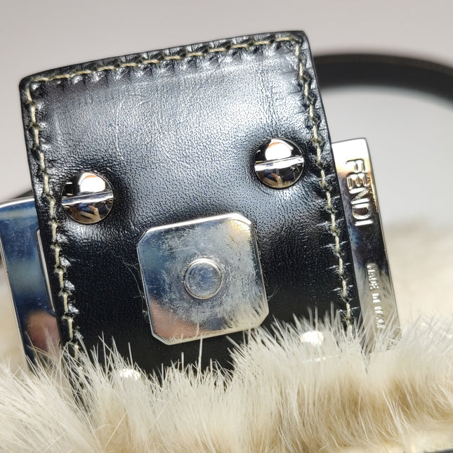 Fendi Mamma Baguette Rabbit Fur Polka Dots Print Shoulder Bag