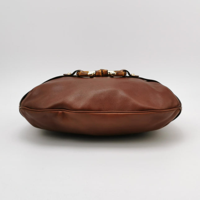 Gucci Bamboo Amalfi Hobo Horsebit Shoulder Bag Brown Leather