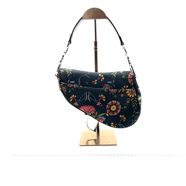 Dior Saddle Black Denim with Floral Embroidery John Galliano Design