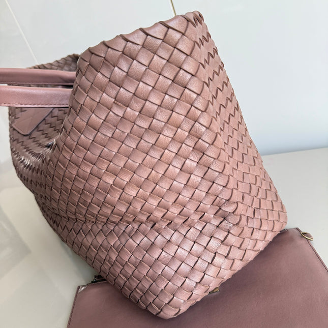 Sold Bottega Veneta Cabat Large Intreccio Leather Tote Bag Pink 42cm