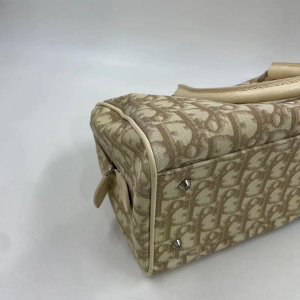 Dior Boston Bowling Bag White Oblique Monogram Canvas With Flower Embroidery