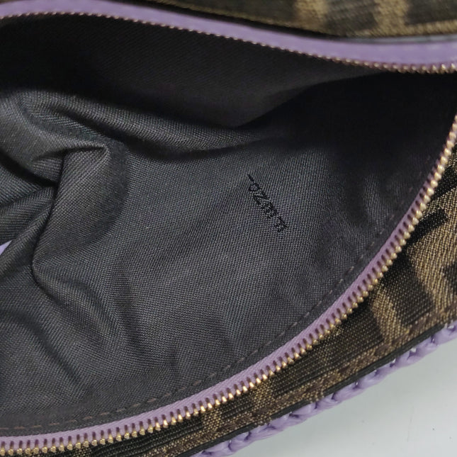 Fendi Baguette Medium Beige Lavender Raffia Leather Crossbody Bag