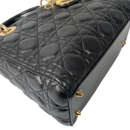 Sold Lady Dior Medium Black Cannage Lambskin Leather Gold Hardware
