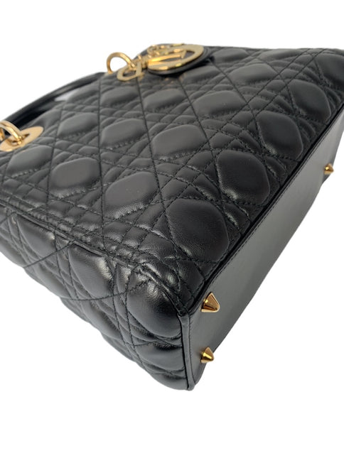 Sold Lady Dior Medium Black Cannage Lambskin Leather Gold Hardware