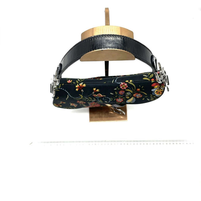 Dior Saddle Black Denim with Floral Embroidery John Galliano Design