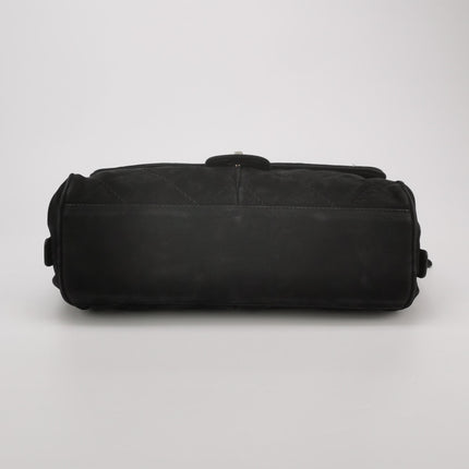 Chanel Nubuck Suede Darjeeling Flap Bag Ultimate Stitch Black Jumbo Bag