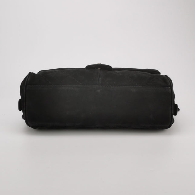 Chanel Nubuck Suede Darjeeling Flap Bag Ultimate Stitch Black Jumbo Bag