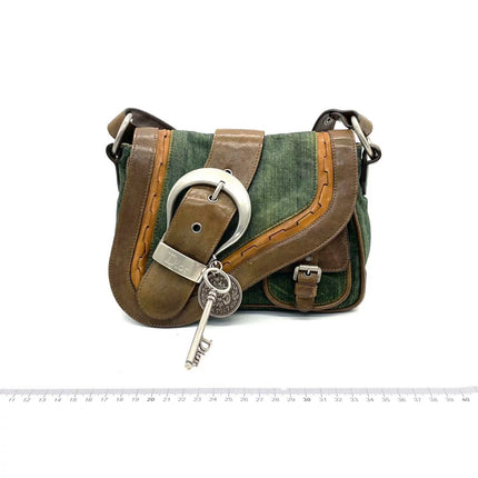 Dior Vintage Gaucho Mini Green Denim Brown Leather Crossbody Bag 2006-Luxbags