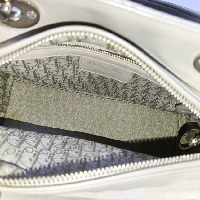 Lady Dior Medium Grey Lambskin Leather Silver Hardware Leather Strap