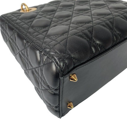 Sold Lady Dior Medium Black Cannage Lambskin Leather Gold Hardware