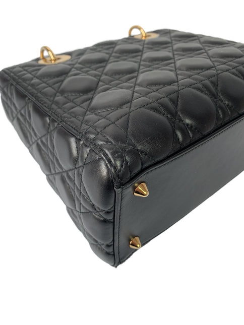 Sold Lady Dior Medium Black Cannage Lambskin Leather Gold Hardware