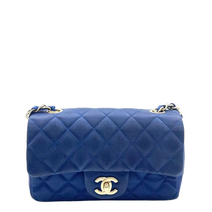 Chanel Classic Flap Mini 2013 Blue Silk Satin Gold Hardware-Luxbags
