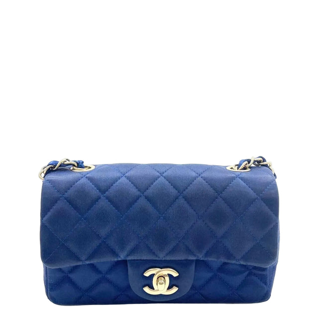 Chanel Classic Flap Mini 2013 Blue Silk Satin Gold Hardware-Luxbags