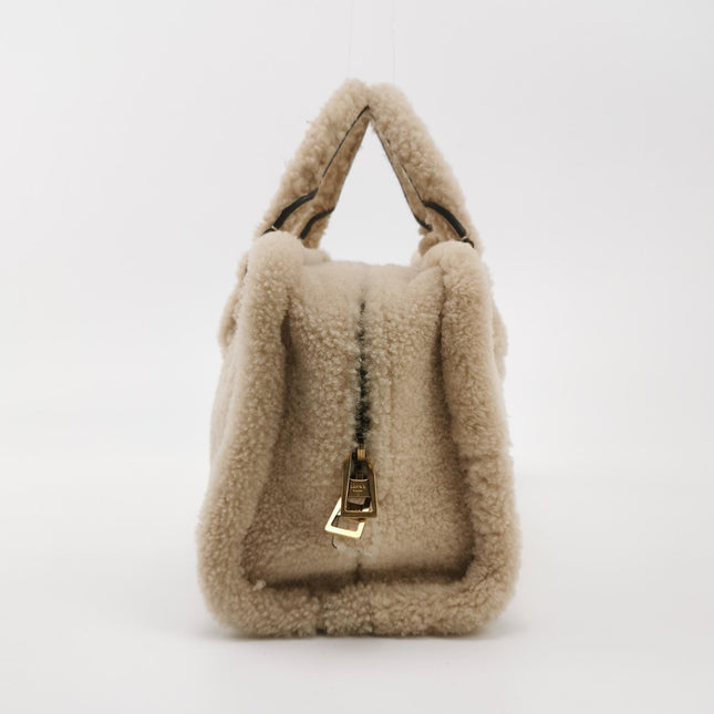 Loewe Amazona Small 29 White Shearling Gold Hardware Top Handle Bag