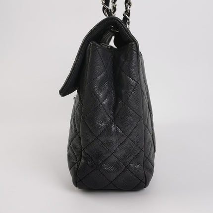 Chanel Classic Flap Maxi Black Soft Caviar Leather Silver-tone Hardware Giant CC Logo
